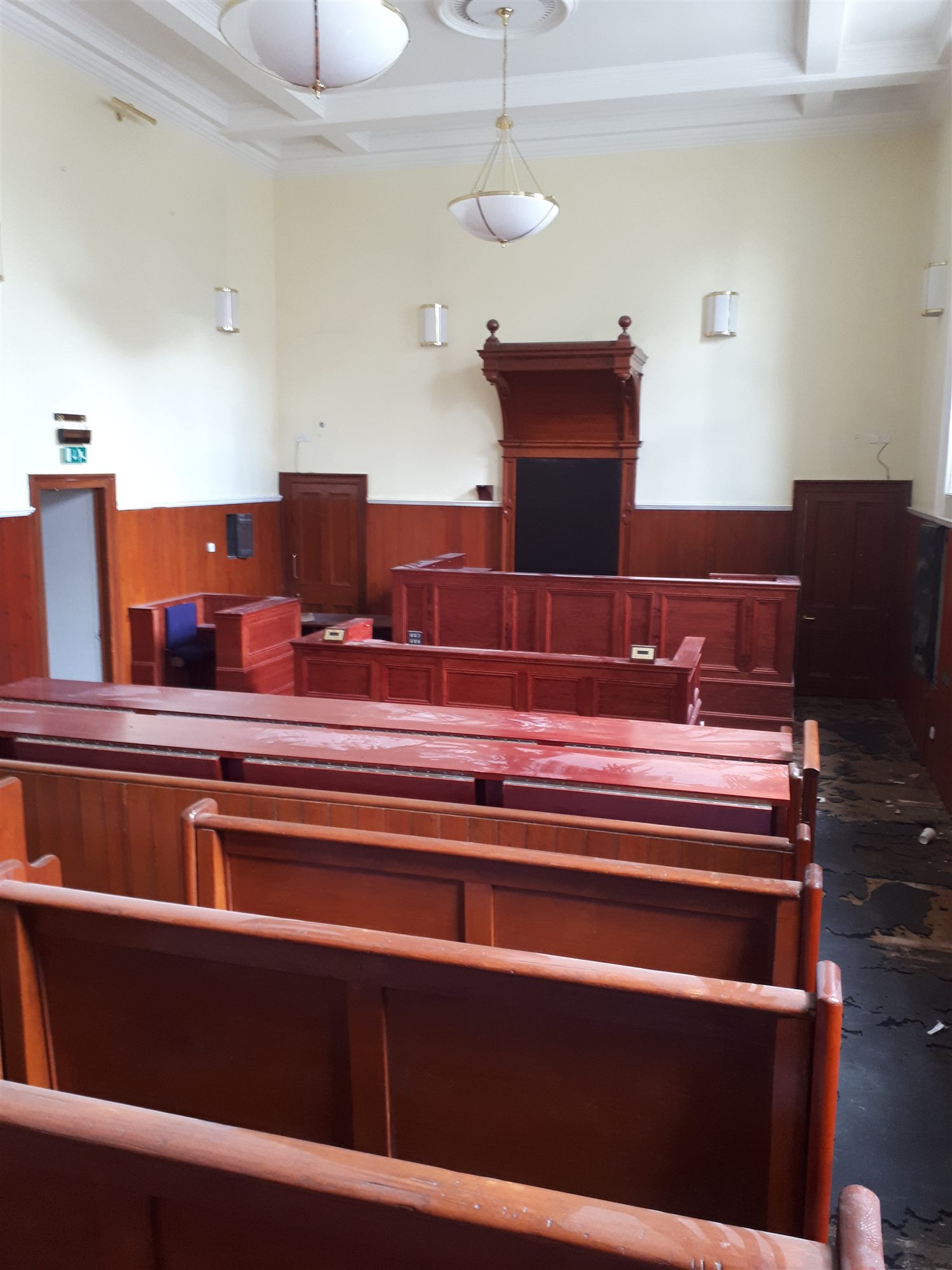 The original wood-panelled courtroom inside Edinburgh's former Central Police Chambers